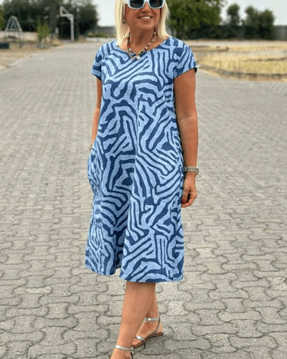Nelia - Summer dress with round neck and beautiful print